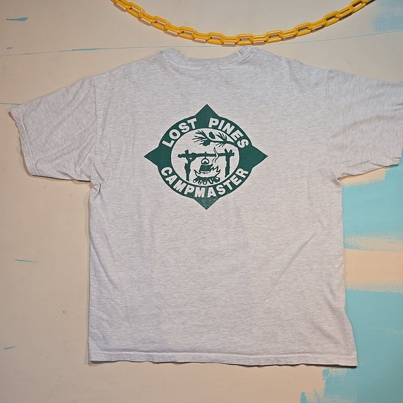 VTG BSA XL Lost Pines Pocket T-Shirt Campmaster Boy Scout Fire 90s MadeUSA Texas - Picture 4 of 6
